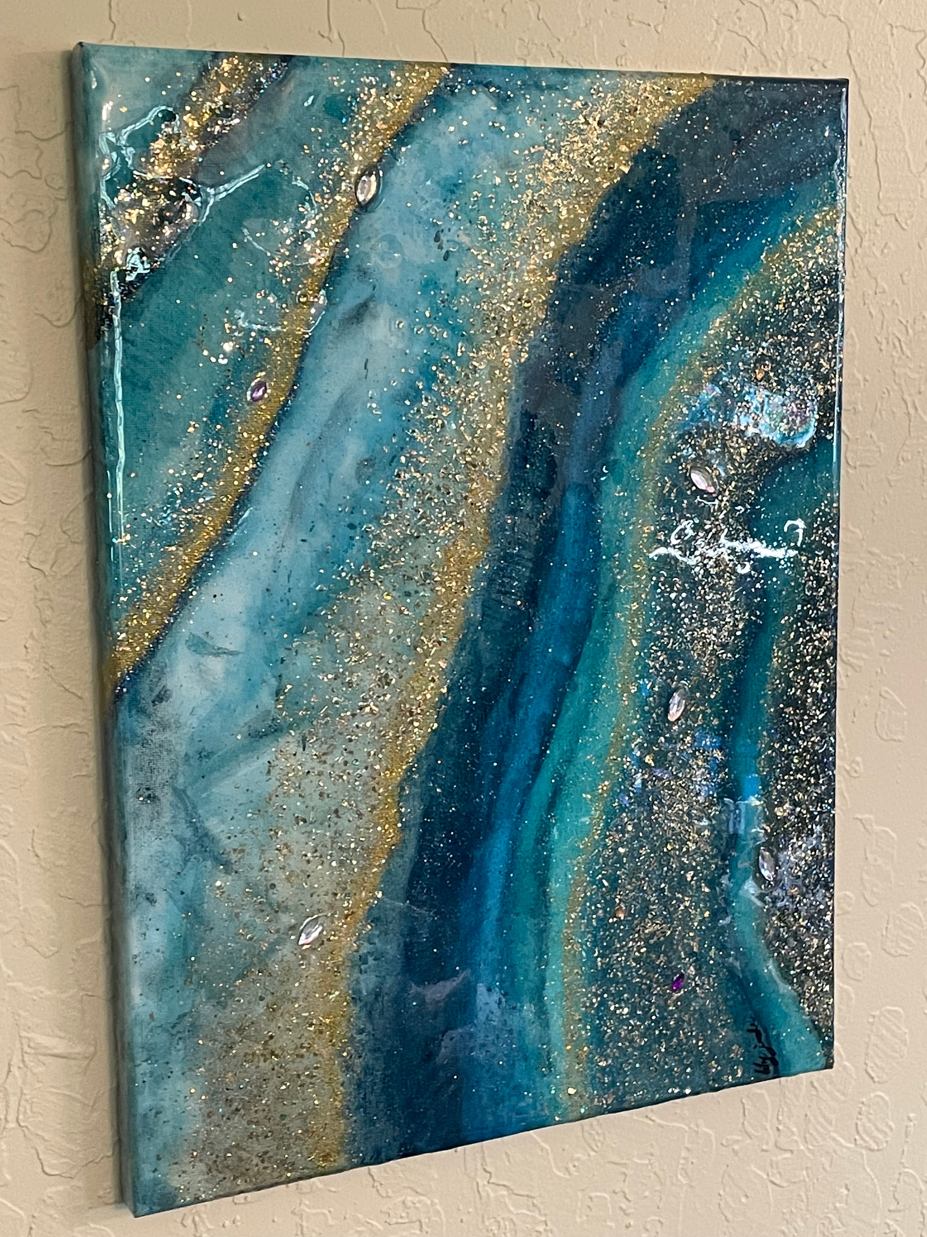 Geode Resin Coated Painting 16” x 12”