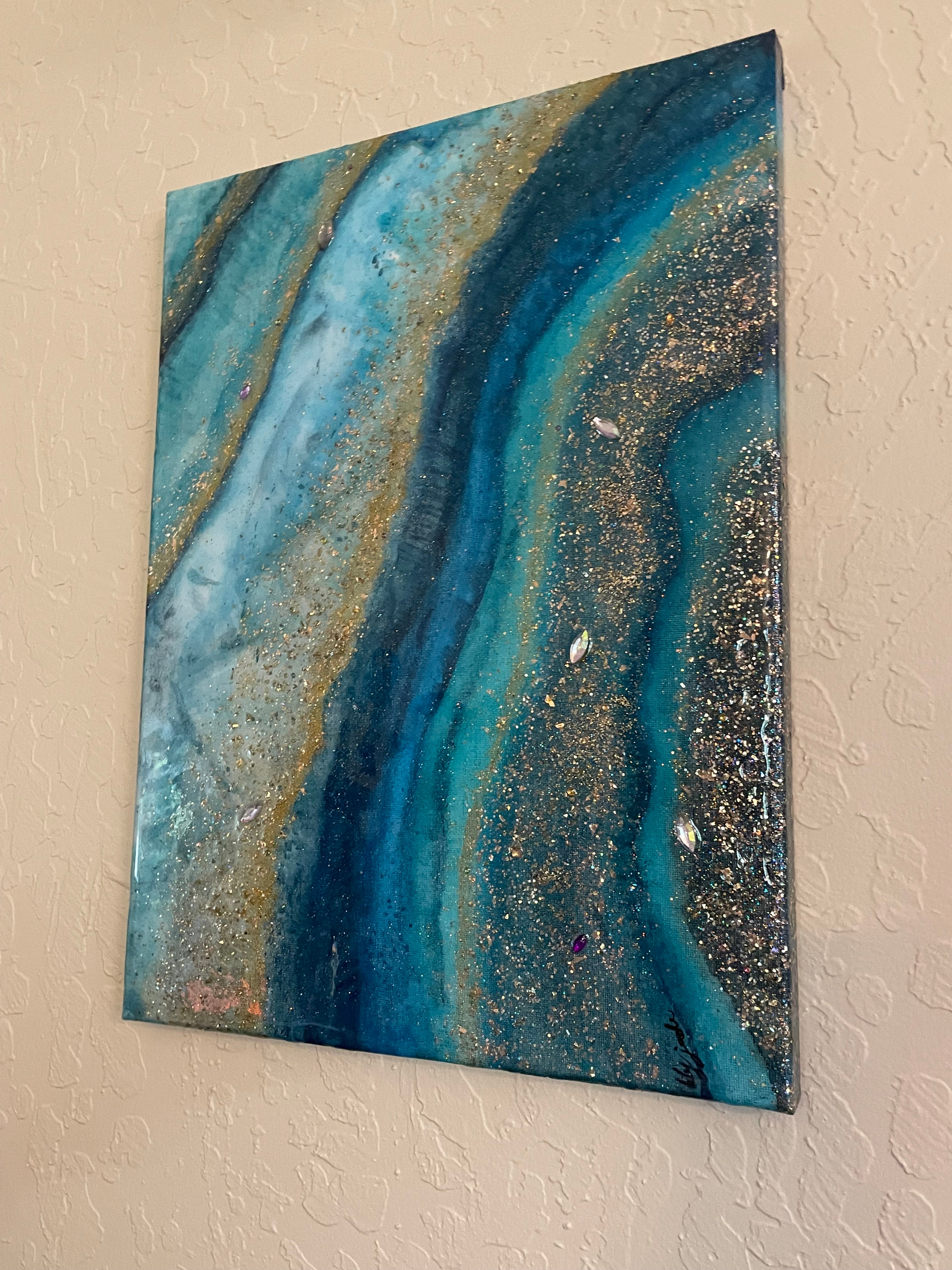 Geode Resin Coated Painting 16” x 12”