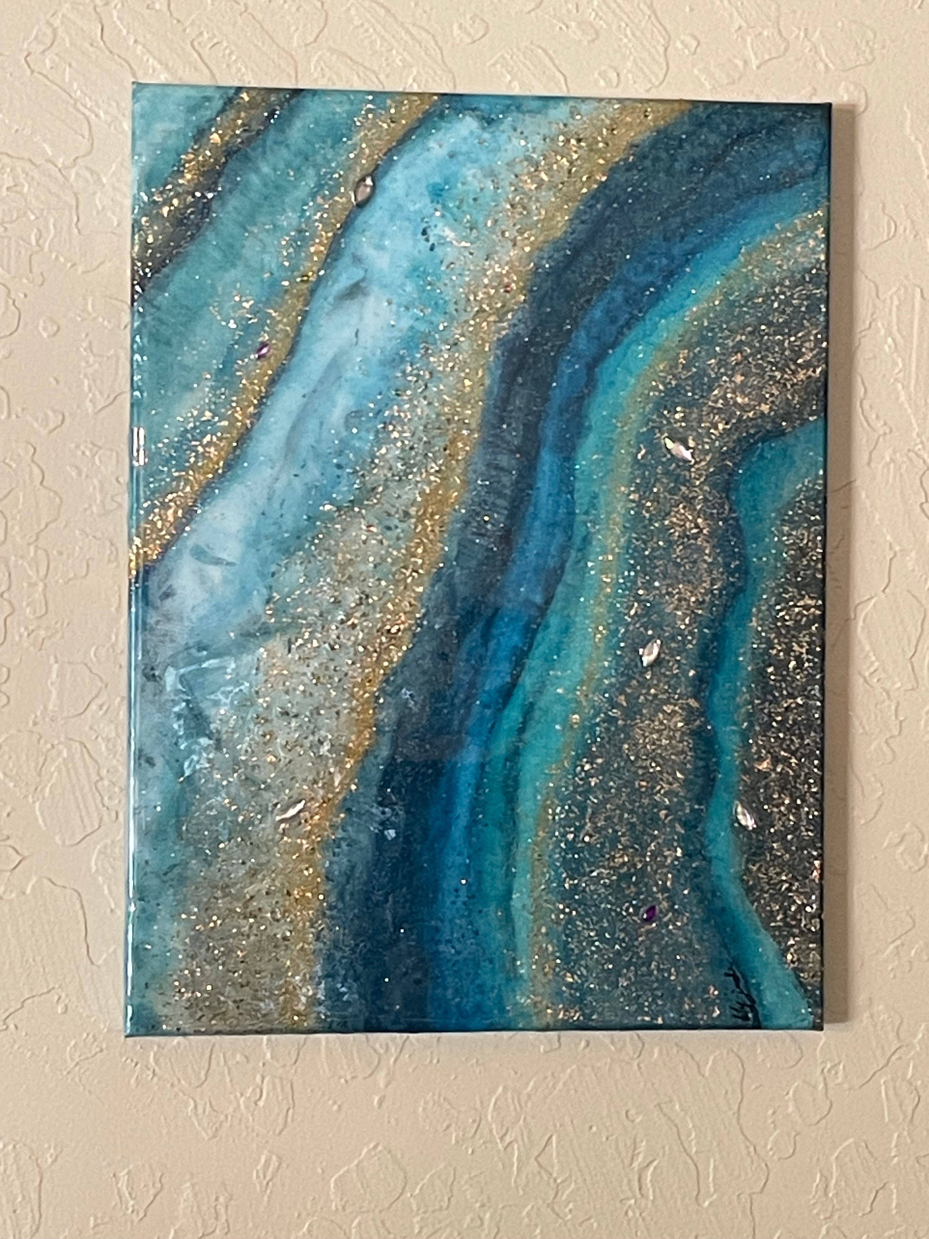 Geode Resin Coated Painting 16” x 12”