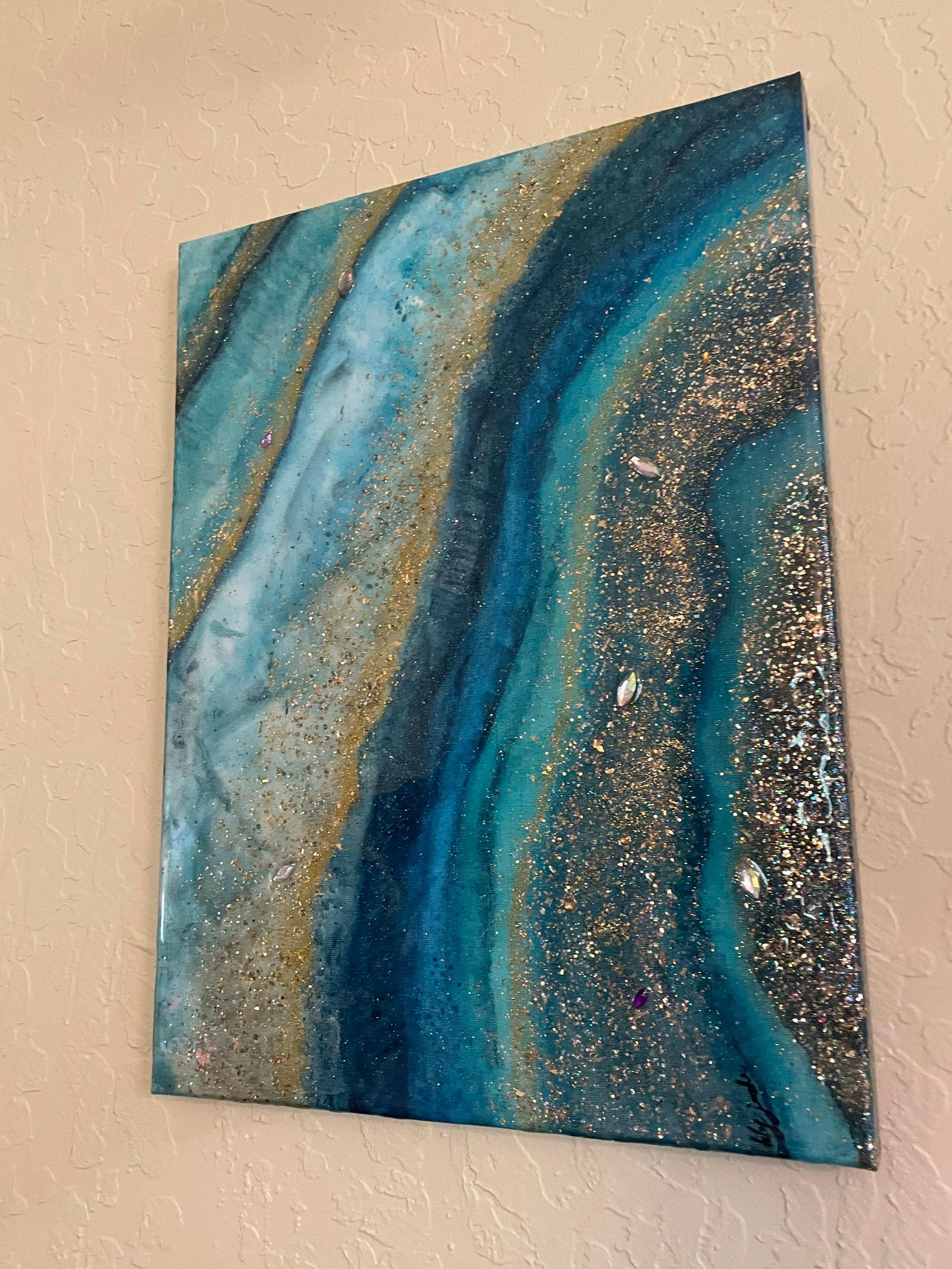 Geode Resin Coated Painting 16” x 12”